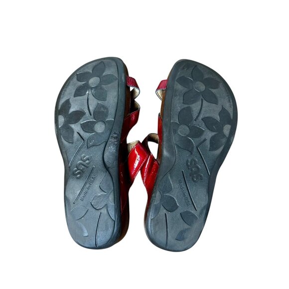 SAS Shelly Toe Loop Red Patent Leather Sandals Women’s 8M Comfort Orthotic Slip - Picture 9 of 10